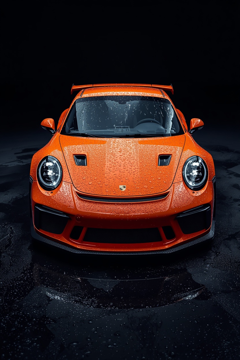 Porsche 911 GT3 RS orange effet hydrophobe après traitement céramique Pure Détail